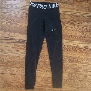 Nike Pro Black Training Leggings with White Logo Size Small